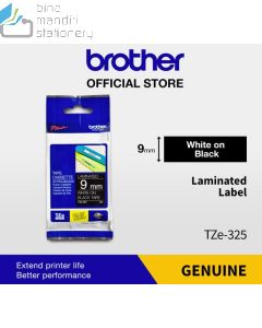 Katalog brosur gambar atk Brother P-touch Tape Cartridge type Brother TZE-325 White on Black 9mm P-touch Tape