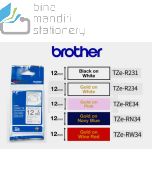 Contoh gambar Brother TZE-RE34 Gold on Pink Ribbon Tape 12mm P-touch Tape dan gambar stationery merk Brother (tape)